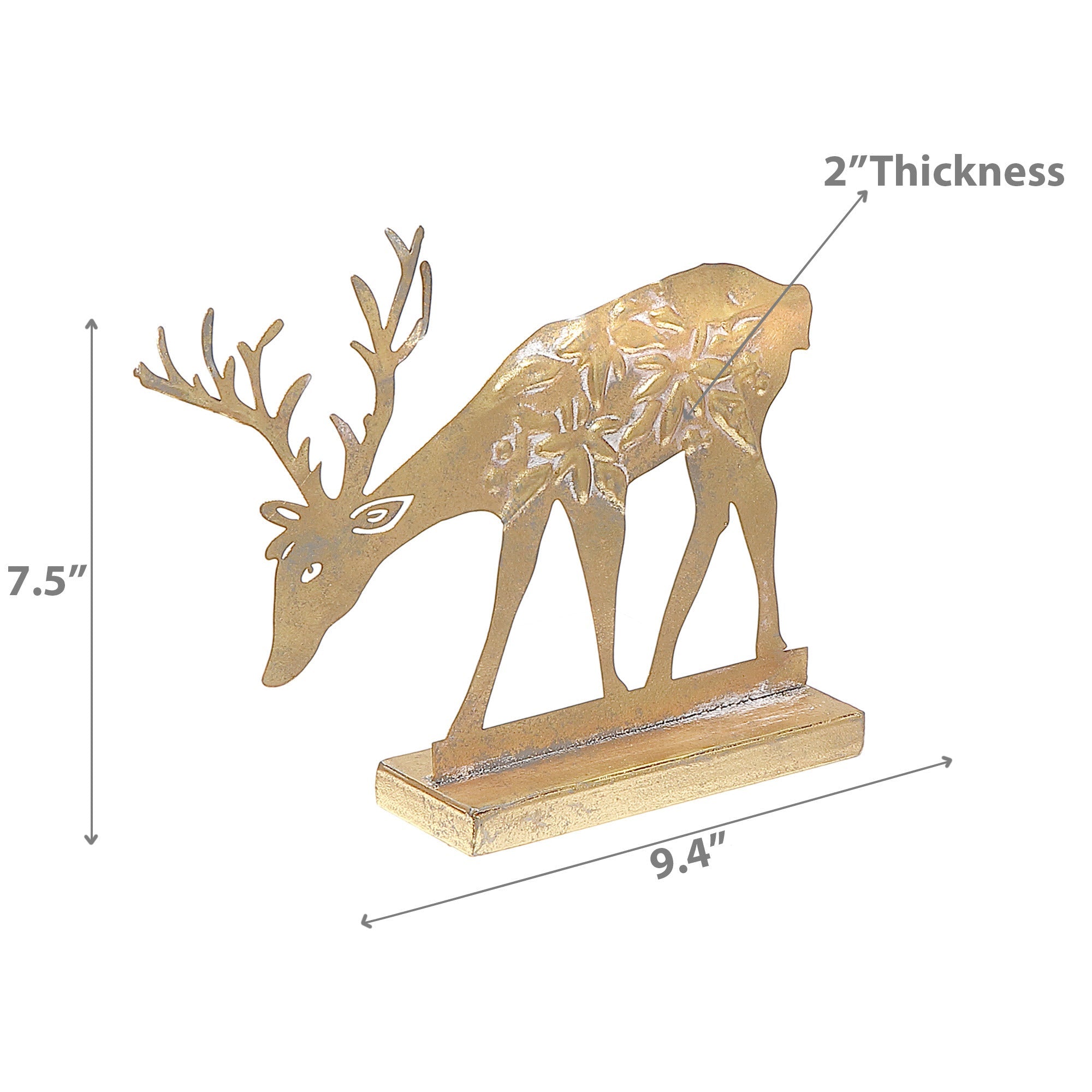 Gold Metal Reindeer Figurine Stand Leaning Down Set of 2 – Christmas Tabletop Decoration, Holiday Accent, Festive Winter Figurines