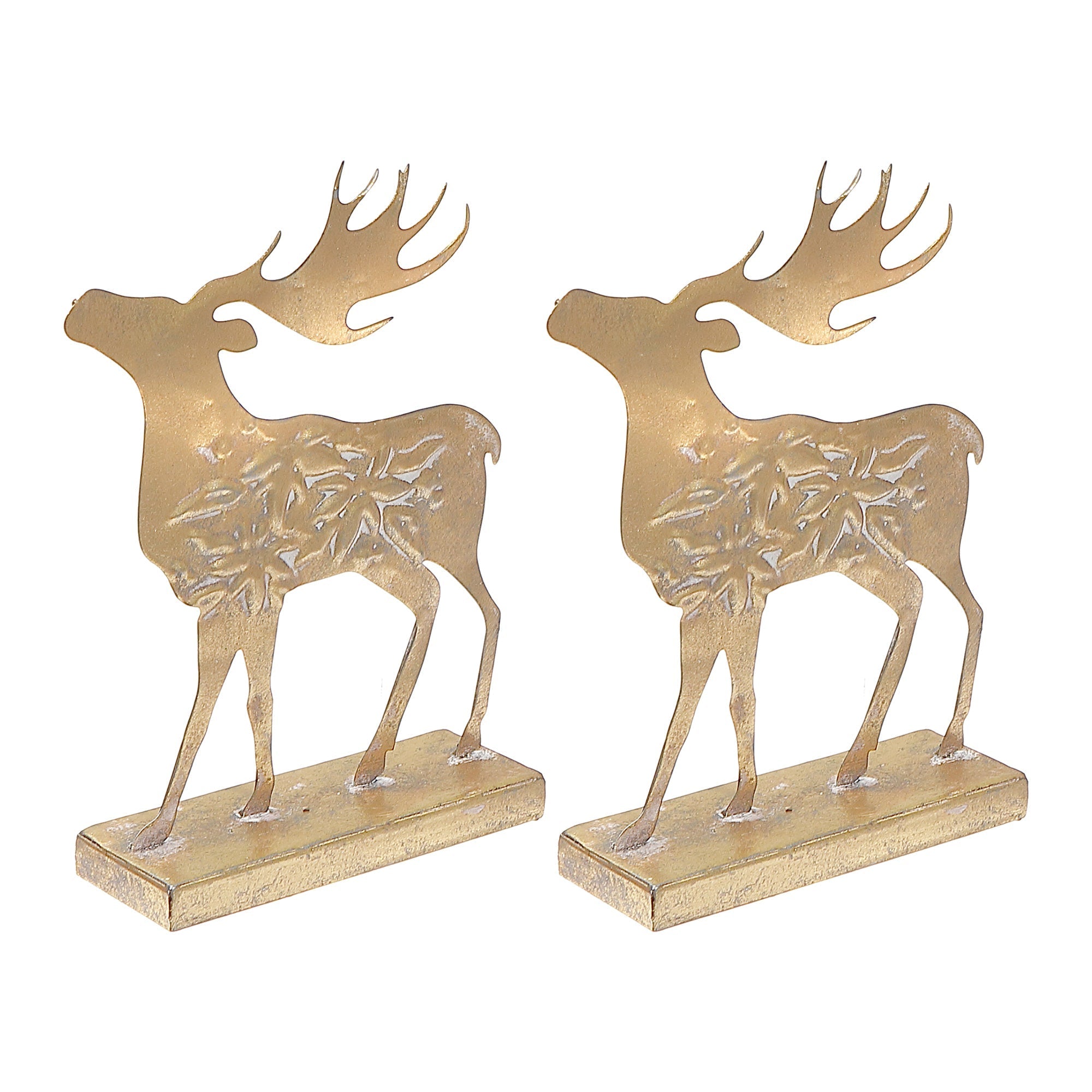 Gold Metal Reindeer Figurine Stand Head Up Set of 2 – Christmas Tabletop Decoration, Holiday Accent, Festive Winter Figurines