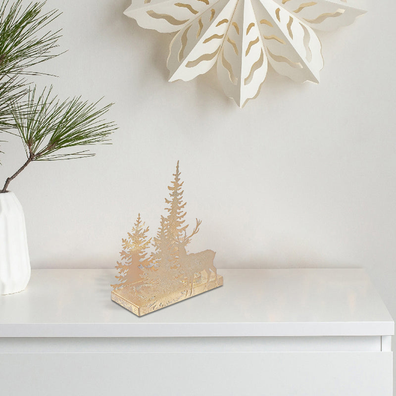 Gold Metal Reindeer Forest Candle Holder