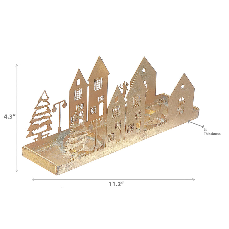 Gold Metal Winter Village Candle Holder