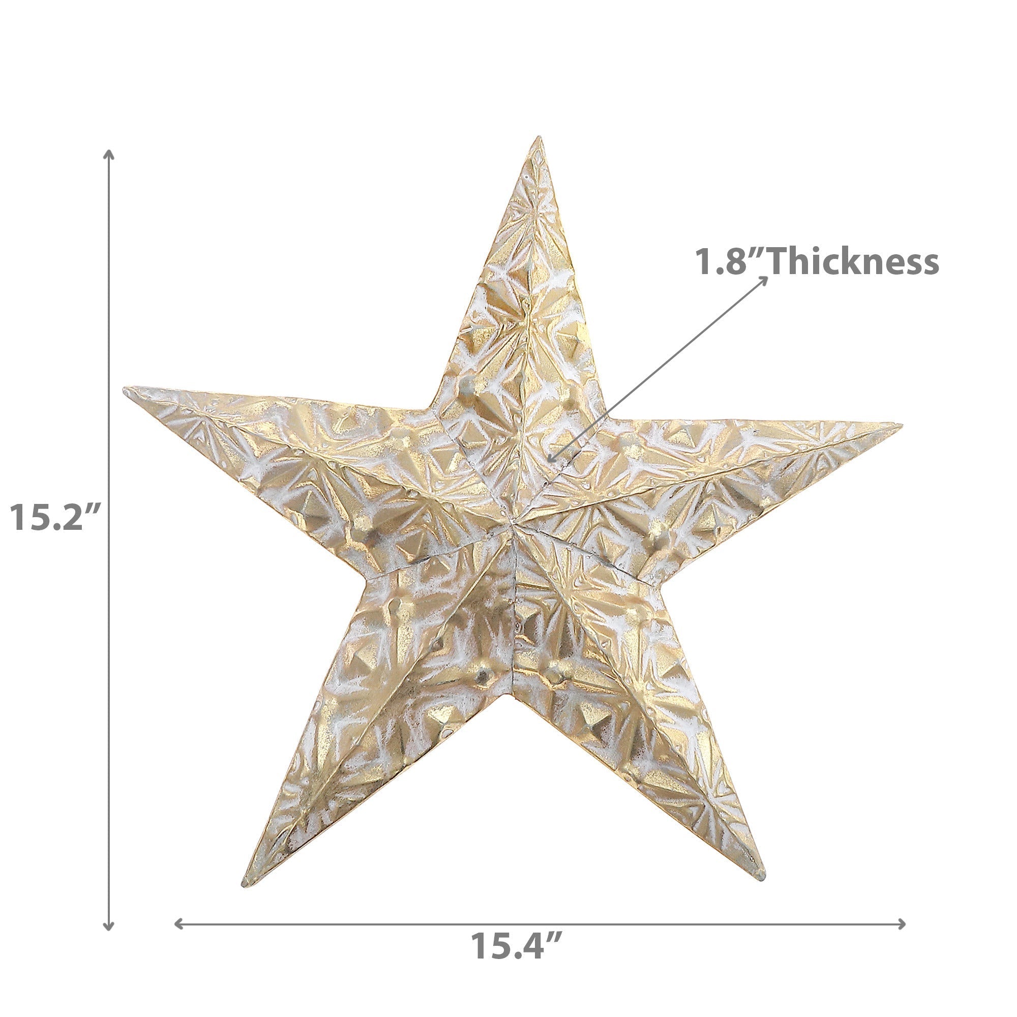 Gold Metal Embossed Star Christmas Decoration, Holiday Wall Hanging Ornament, 15.4 Inch