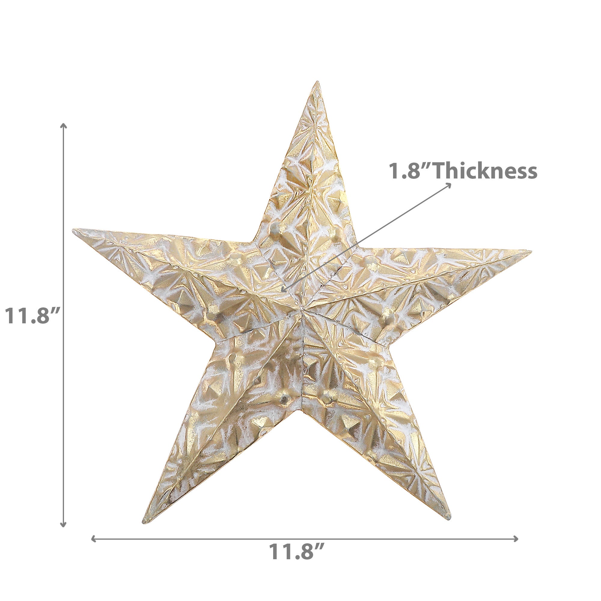 Gold Metal Embossed Star Christmas Decoration, Holiday Wall Hanging Ornament, 11.8 Inch