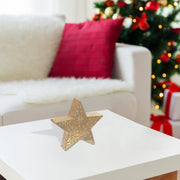 Gold Metal Embossed 3D Star Stand 11.2" – Christmas Tabletop Decoration, Holiday Accent, Festive Winter Home Decor