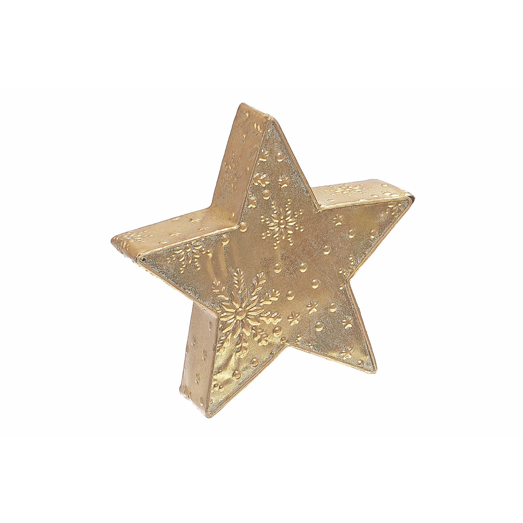 Gold Metal Embossed 3D Star Stand 11.2" – Christmas Tabletop Decoration, Holiday Accent, Festive Winter Home Decor