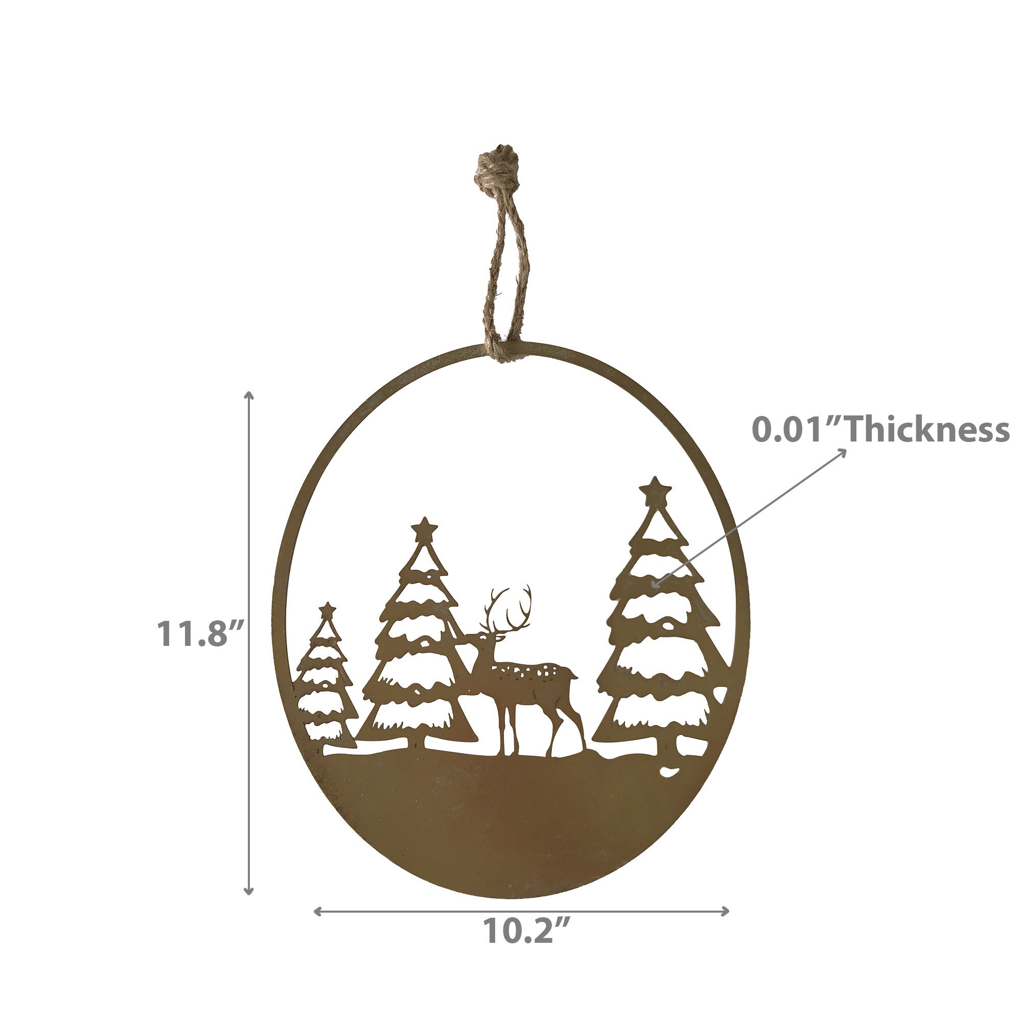 Gold Metal Cut Out Reindeer and Tree Christmas Ornament, Holiday Wall Decoration