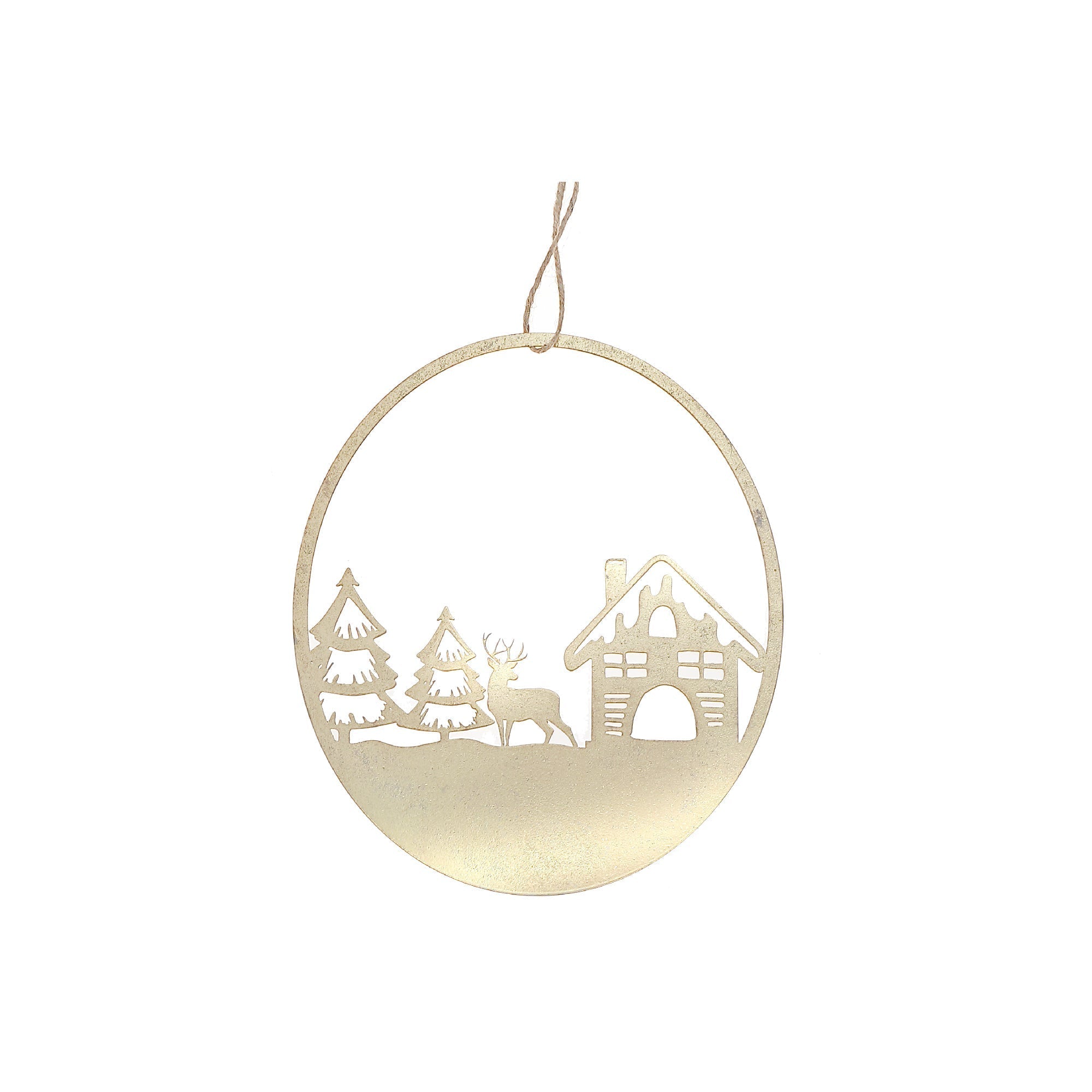 Gold Metal Cut Out House Christmas Ornament, Holiday Wall Decoration