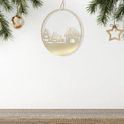 Gold Metal Cut Out House Christmas Ornament, Holiday Wall Decoration