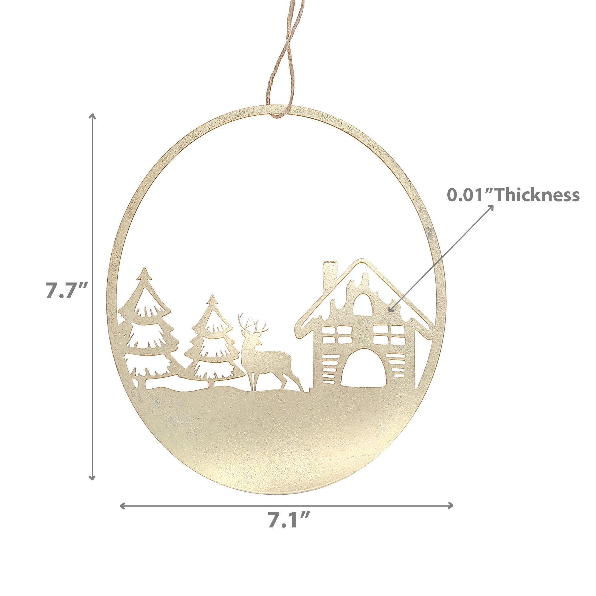 Gold Metal Cut Out House Christmas Ornament, Holiday Wall Decoration