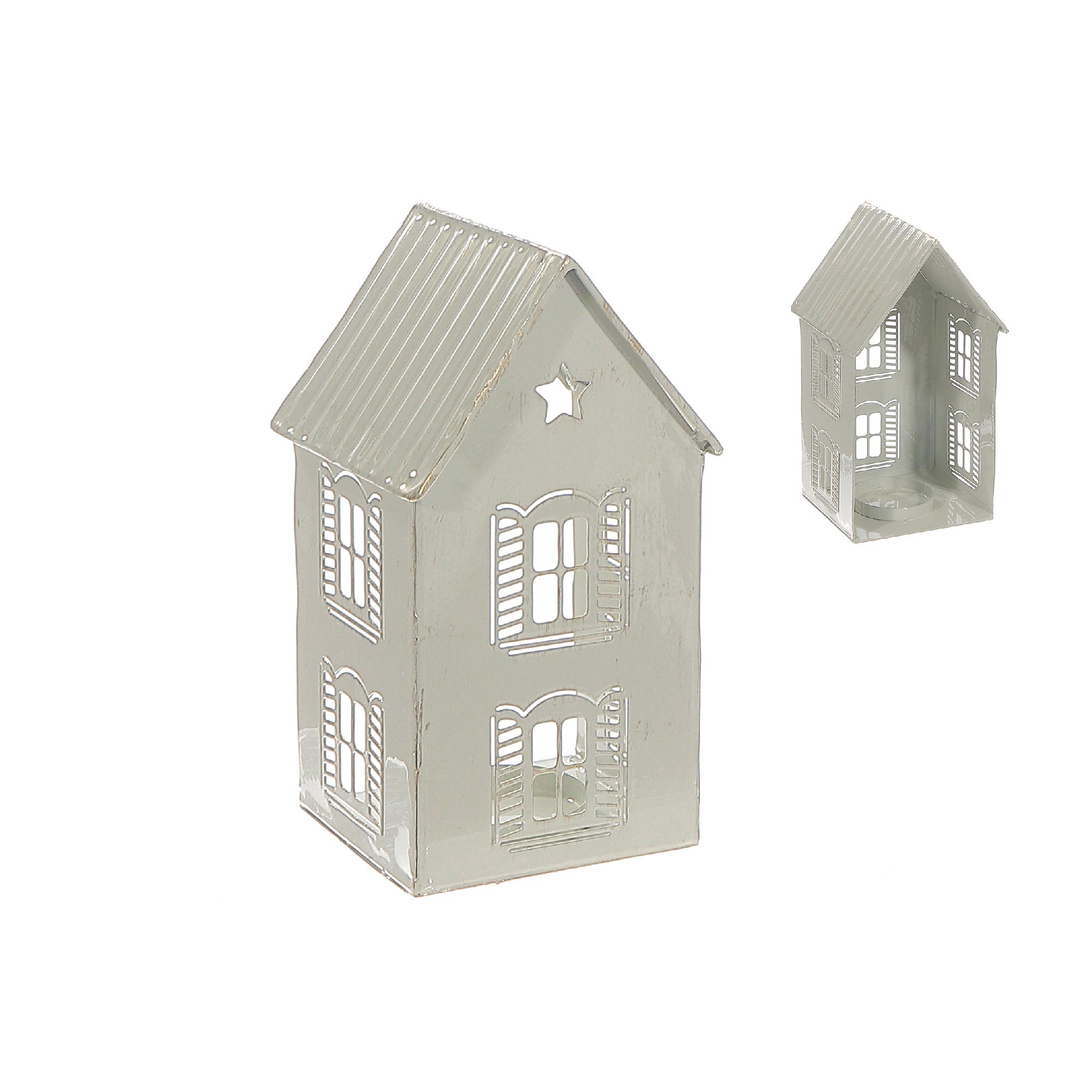 White Metal House with Candle Holder, Christmas Decor, Holiday Tealight, Festive Home Accent