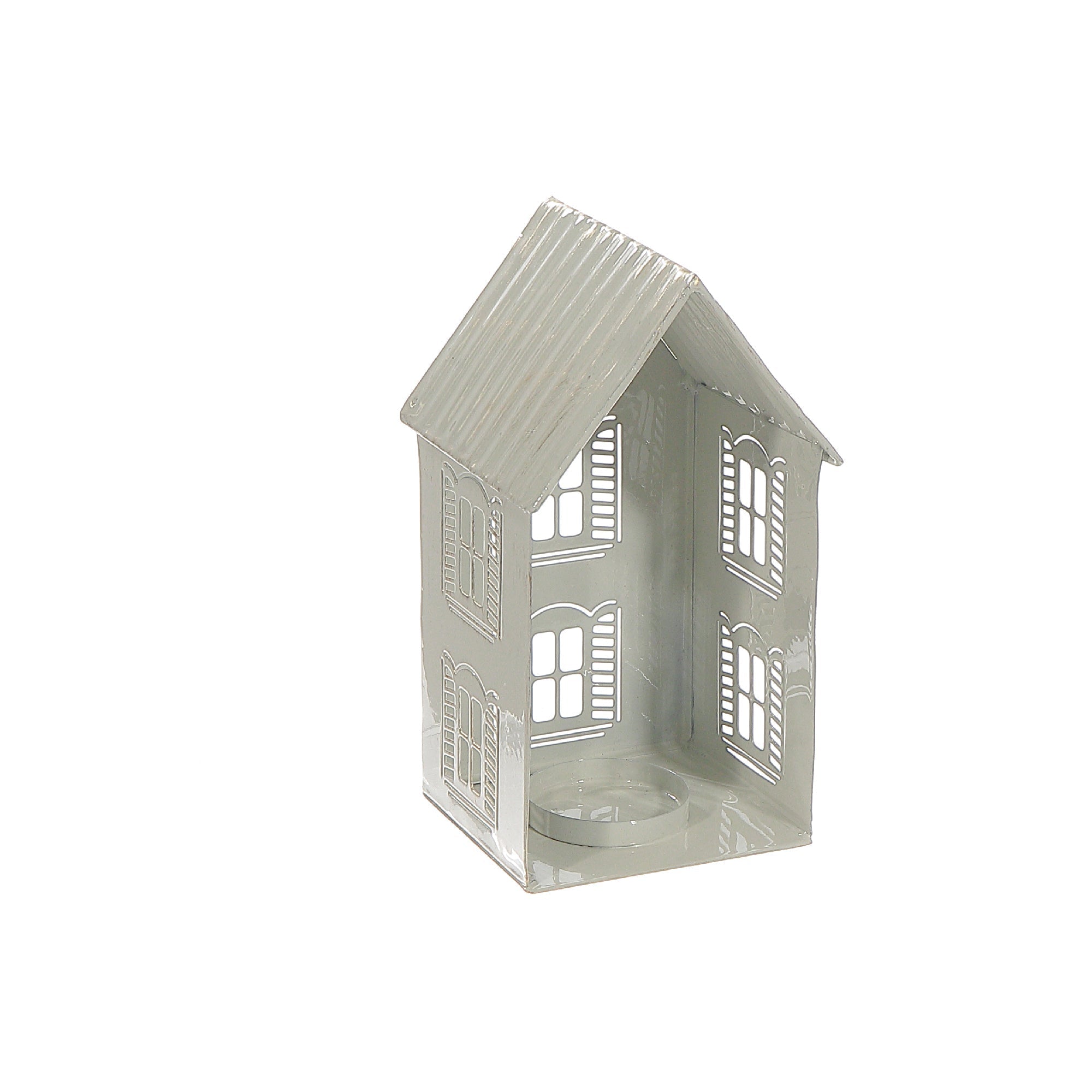 White Metal House with Candle Holder, Christmas Decor, Holiday Tealight, Festive Home Accent