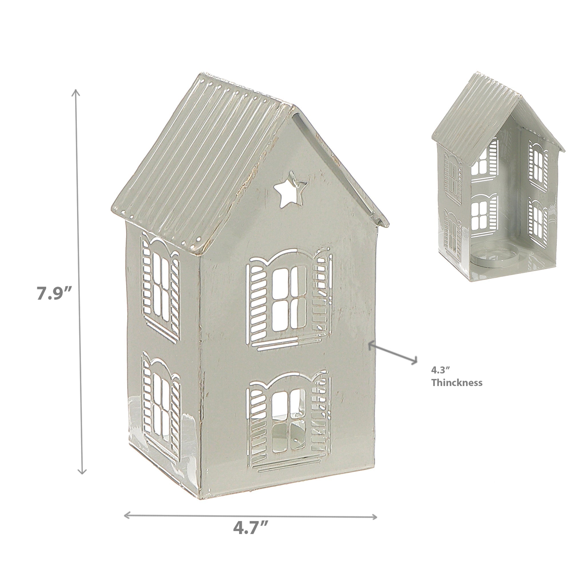 White Metal House with Candle Holder, Christmas Decor, Holiday Tealight, Festive Home Accent