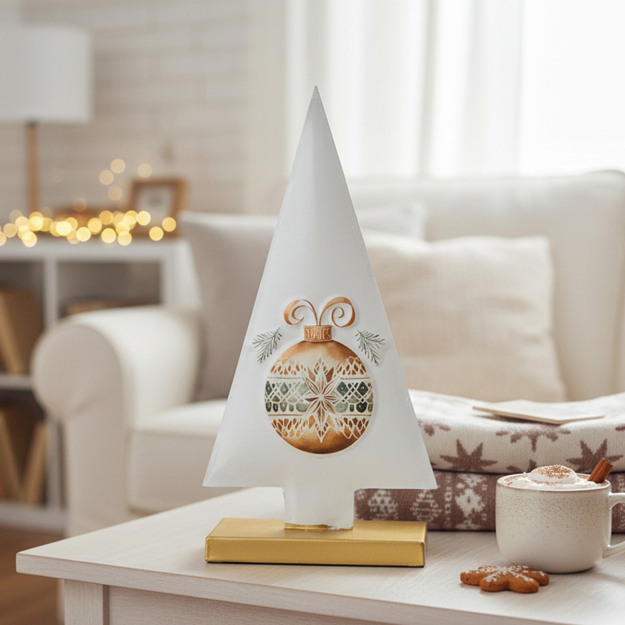 8.25" White Metal Tabletop Tree Decor Winter Village, Winter, Village Decor, Holiday Decor