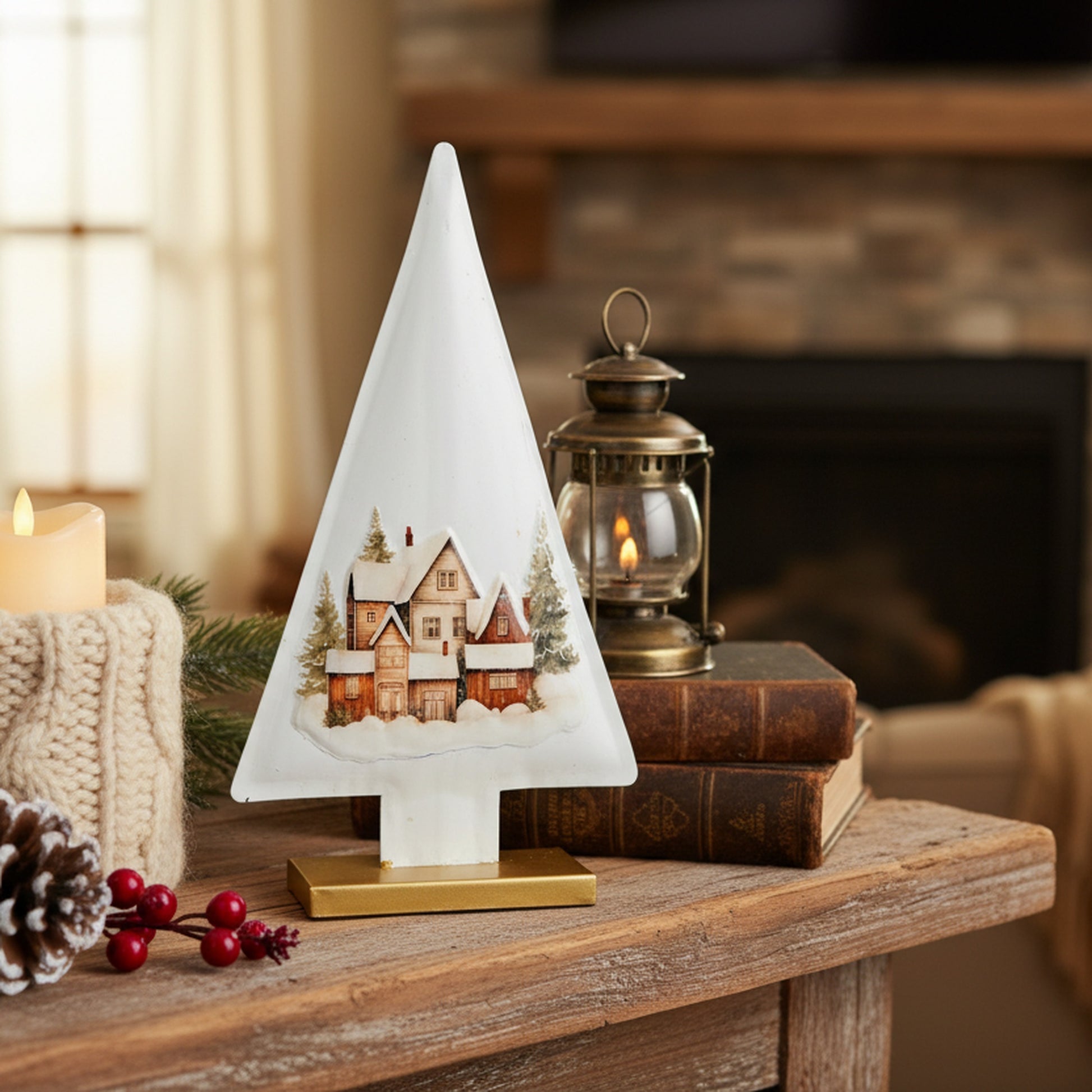 10.5" White Metal Tabletop Tree Decor Ornament, Ornament, Holiday Decor
