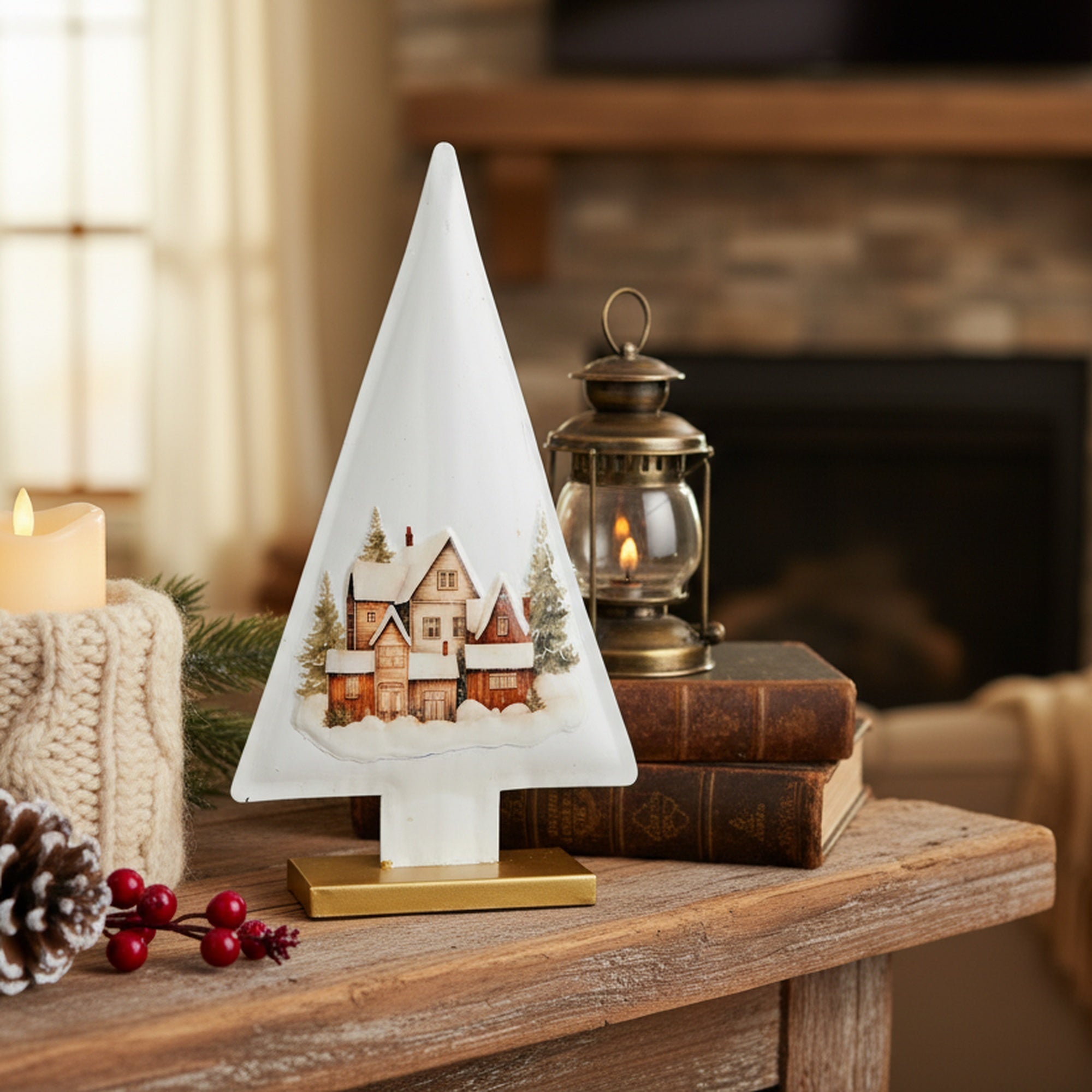 10.5" White Metal Tabletop Tree Decor Ornament, Ornament, Holiday Decor