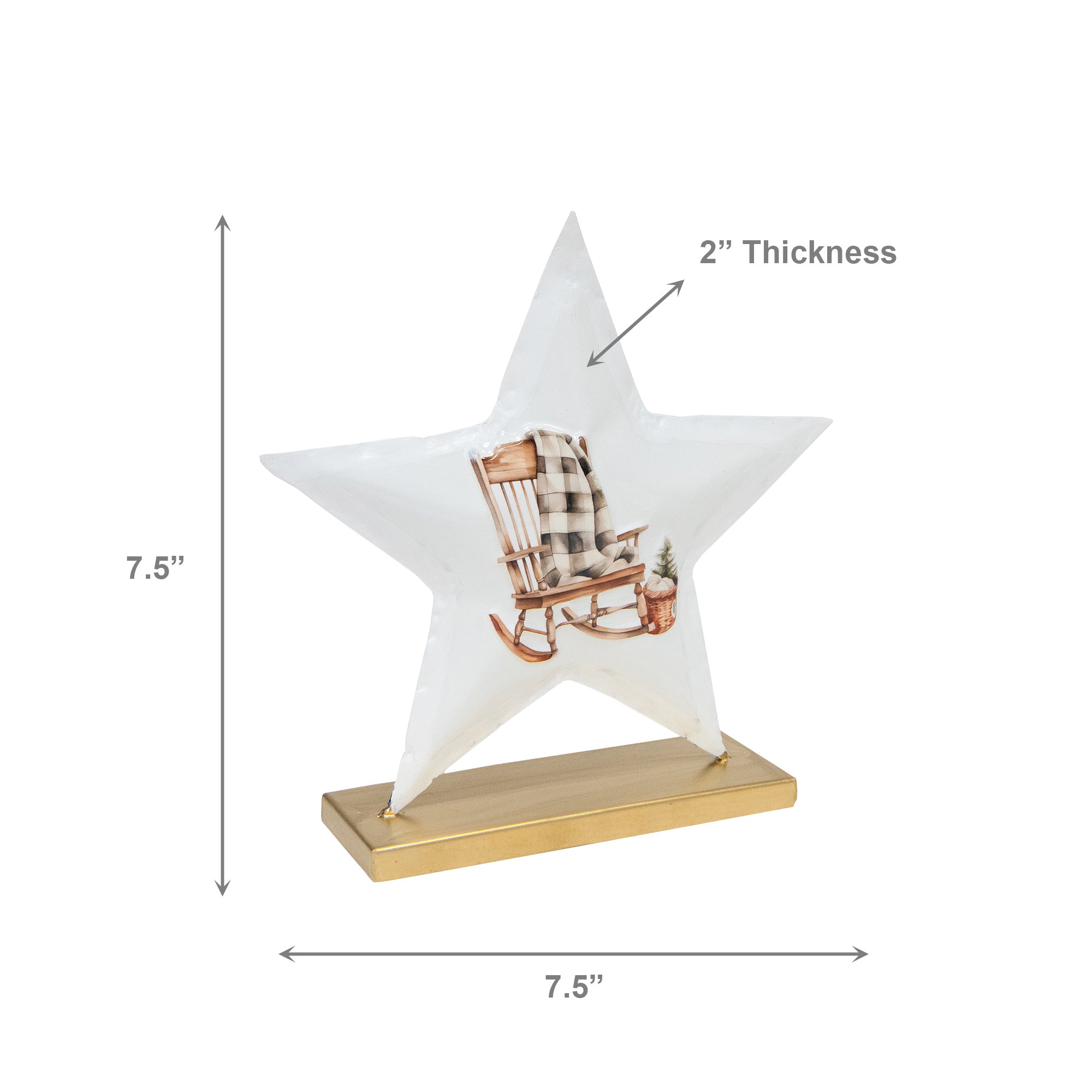 7.5" White Metal Tabletop Star Decor Rocking Chair, Holiday Decor