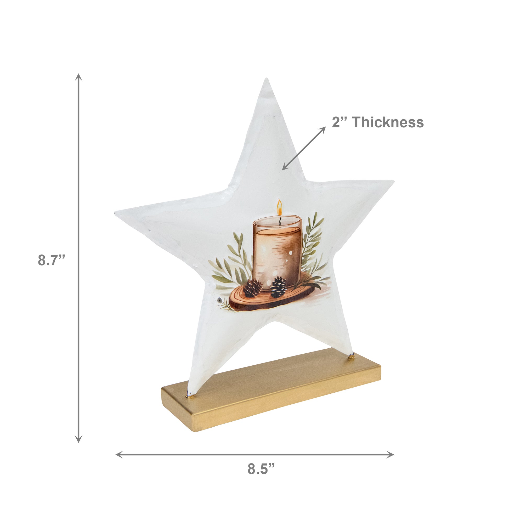 8.5" White Metal Tabletop Star Decor Candle, Holiday Decor