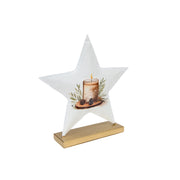 8.5" White Metal Tabletop Star Decor Candle, Holiday Decor