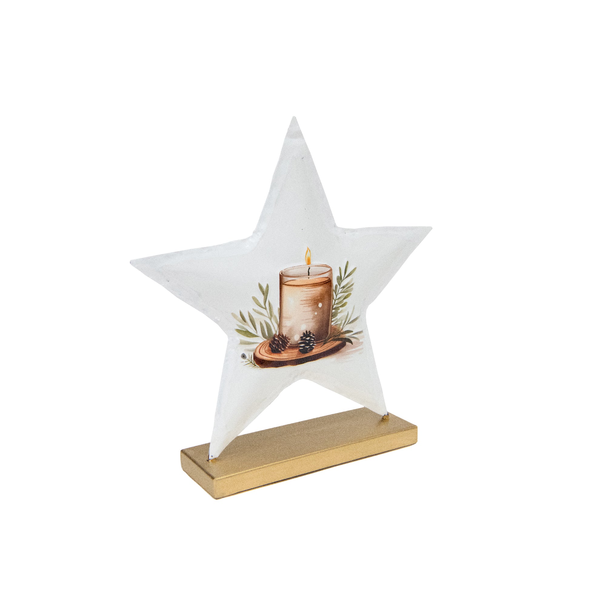 8.5" White Metal Tabletop Star Decor Candle, Holiday Decor