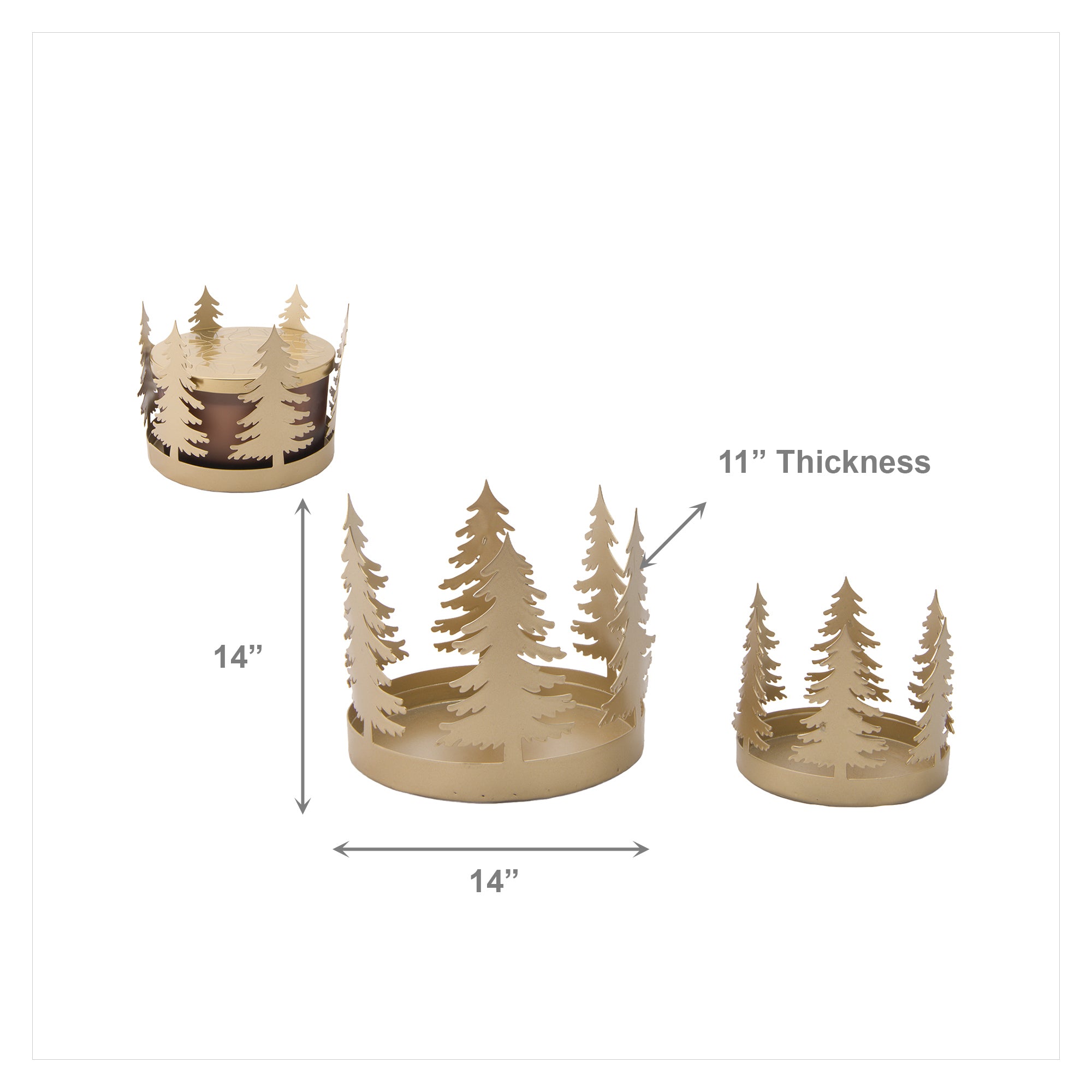 Circular Gold Metal Candle Holder Tree Set of 2, Candle Holder, Holiday Decor