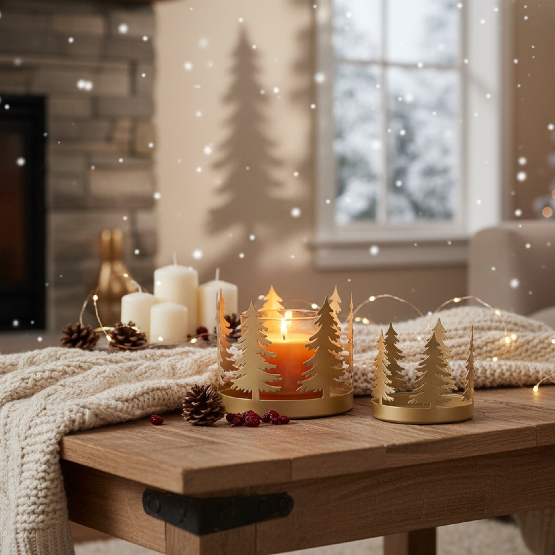 Circular Gold Metal Candle Holder Tree Set of 2, Candle Holder, Holiday Decor