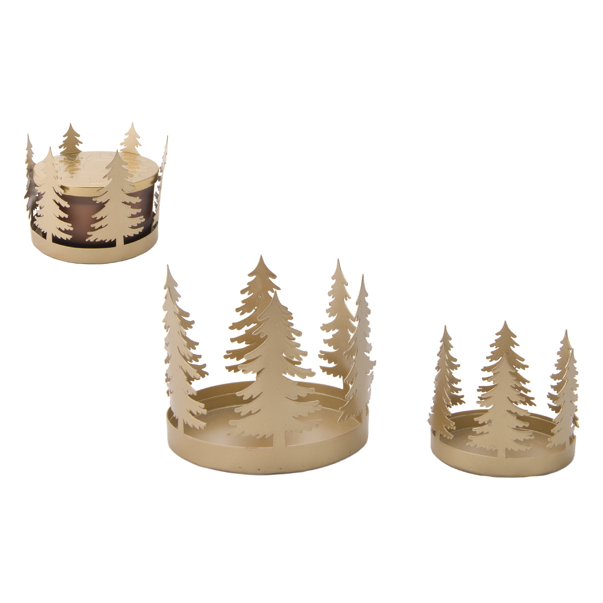 Circular Gold Metal Candle Holder Tree Set of 2, Candle Holder, Holiday Decor