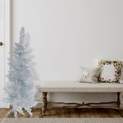 3 Foot Silver Tinsel Christmas Tree, 120 Tips, Plastic Stand, Festive Holiday Décor