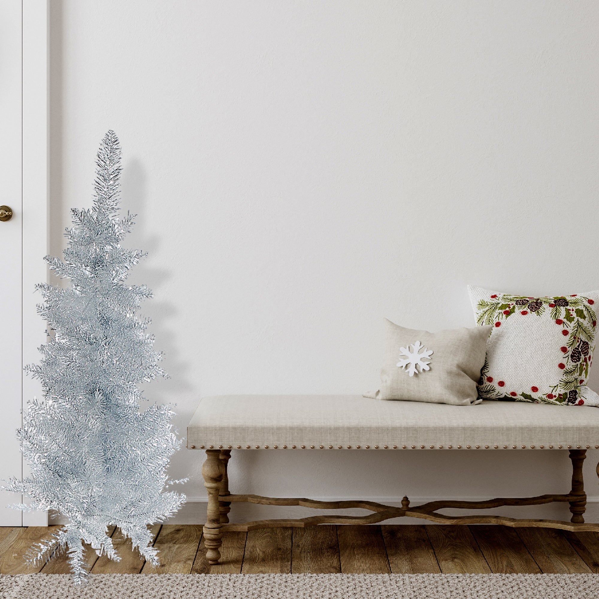 3 Foot Silver Tinsel Christmas Tree, 120 Tips, Plastic Stand, Festive Holiday Décor