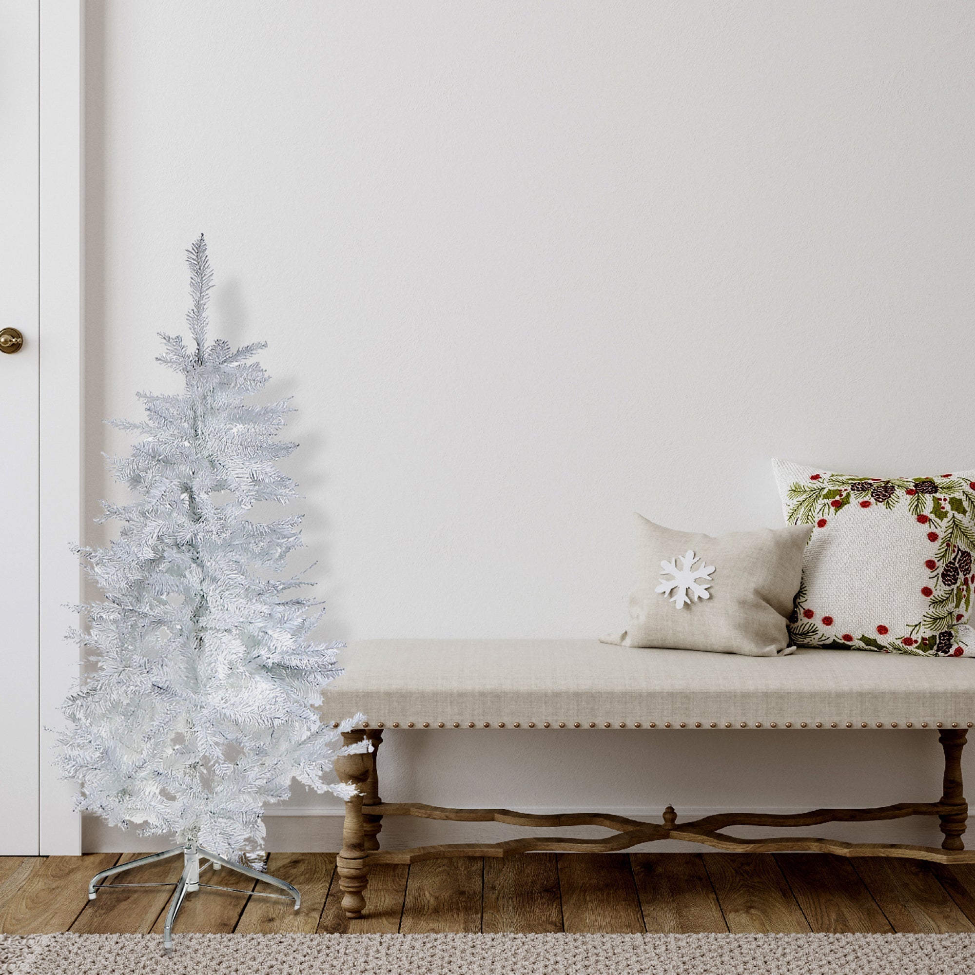 3 Foot White Spruce PVC Christmas Tree, 120 Tips, Plastic Stand, Small Holiday Tree Decoration