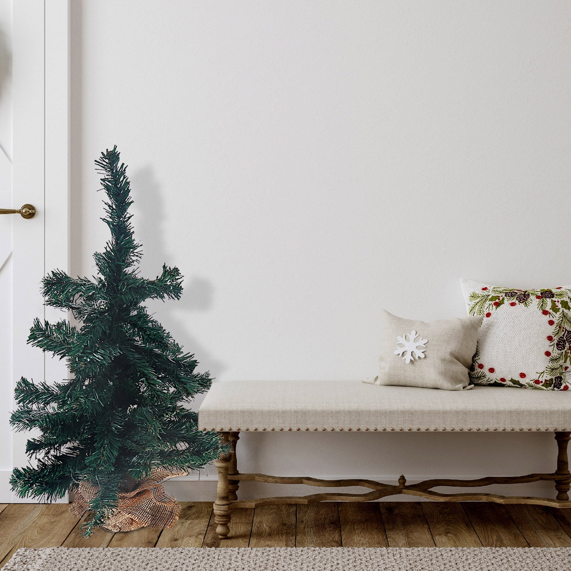 2 Foot Jasper Christmas Tree with 60 Tips, Burlap Base, Holiday Tabletop Decoration