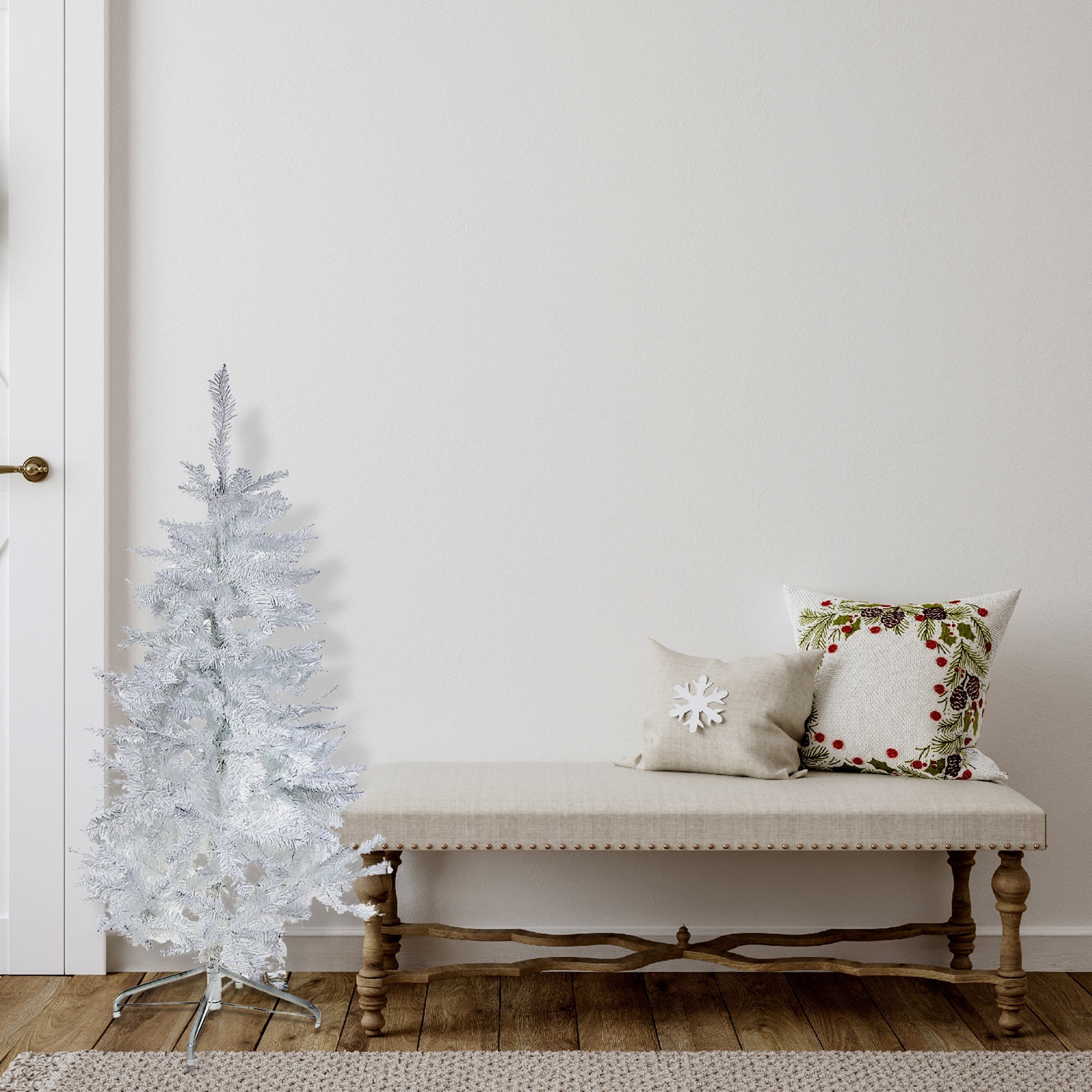 4 Foot White Spruce PVC Christmas Tree, 280 Tips, Metal Stand, Christmas Holiday Décor