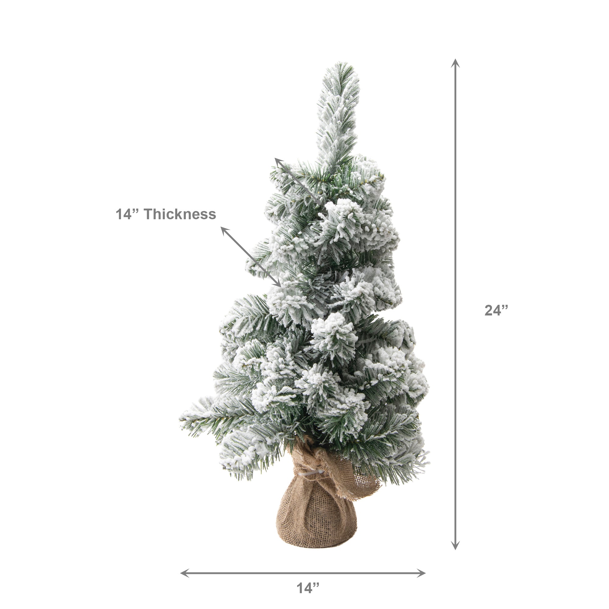 2' Flocked Pine Christmas Tree 55 Tips with Jute Wrapped Base, Christmas, Holiday Decor