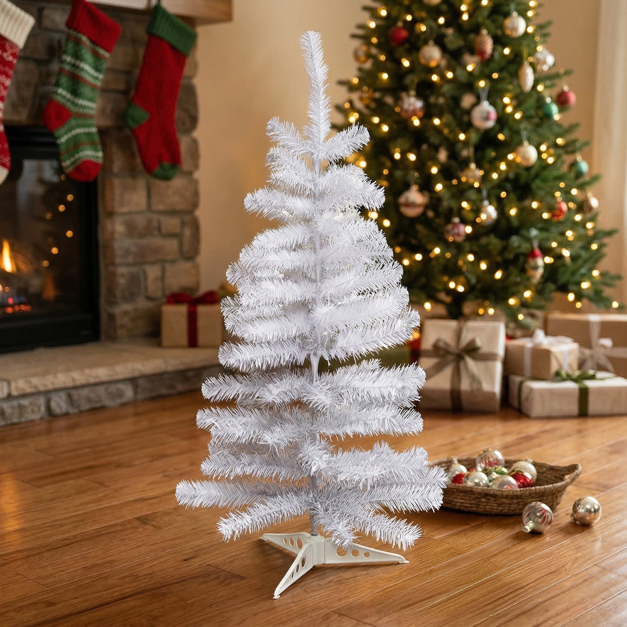 3' Evergreen Christmas Tree 80 Tips with Plastic Base White, Christmas, Holiday Decor
