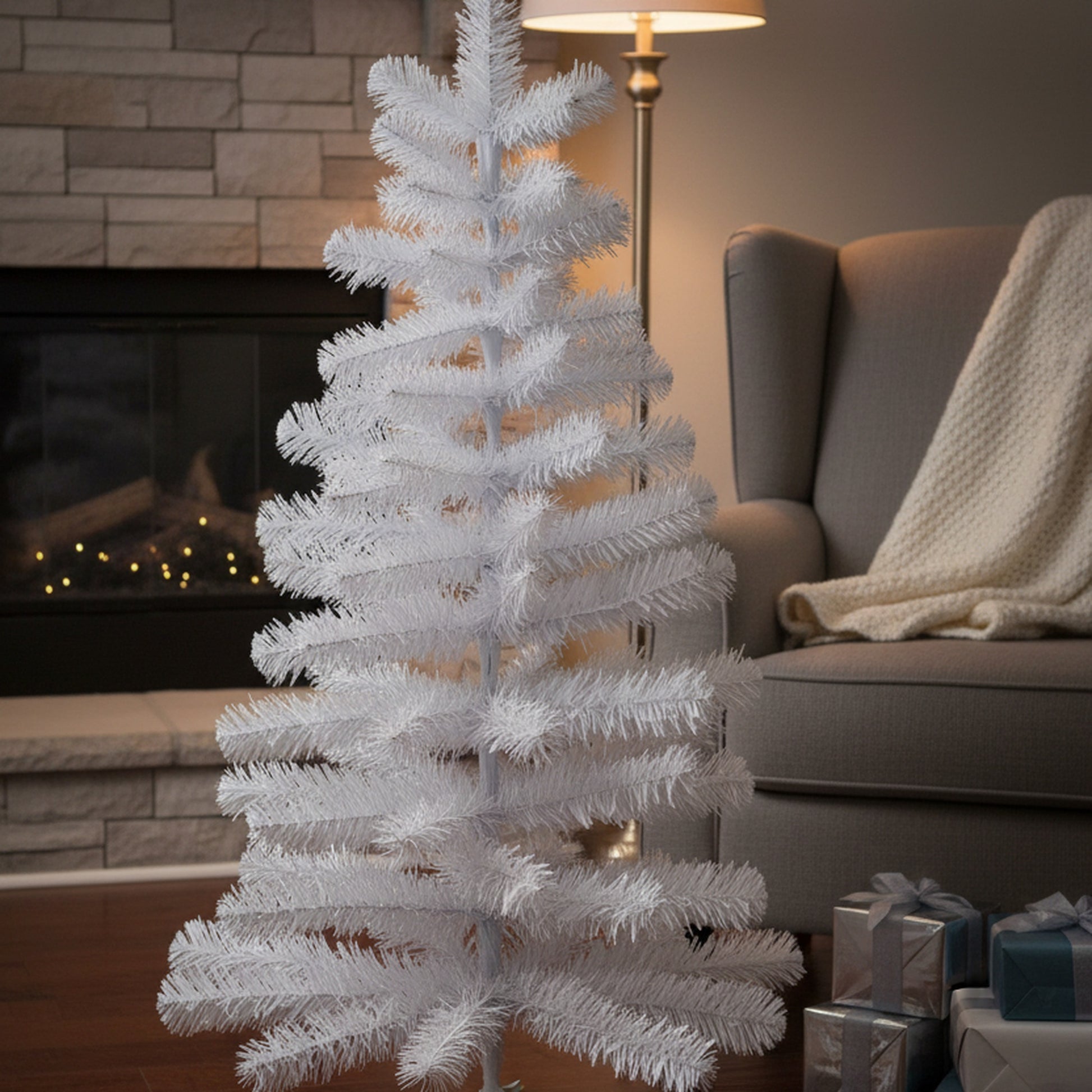 3' Evergreen Christmas Tree 80 Tips with Plastic Base White, Christmas, Holiday Decor