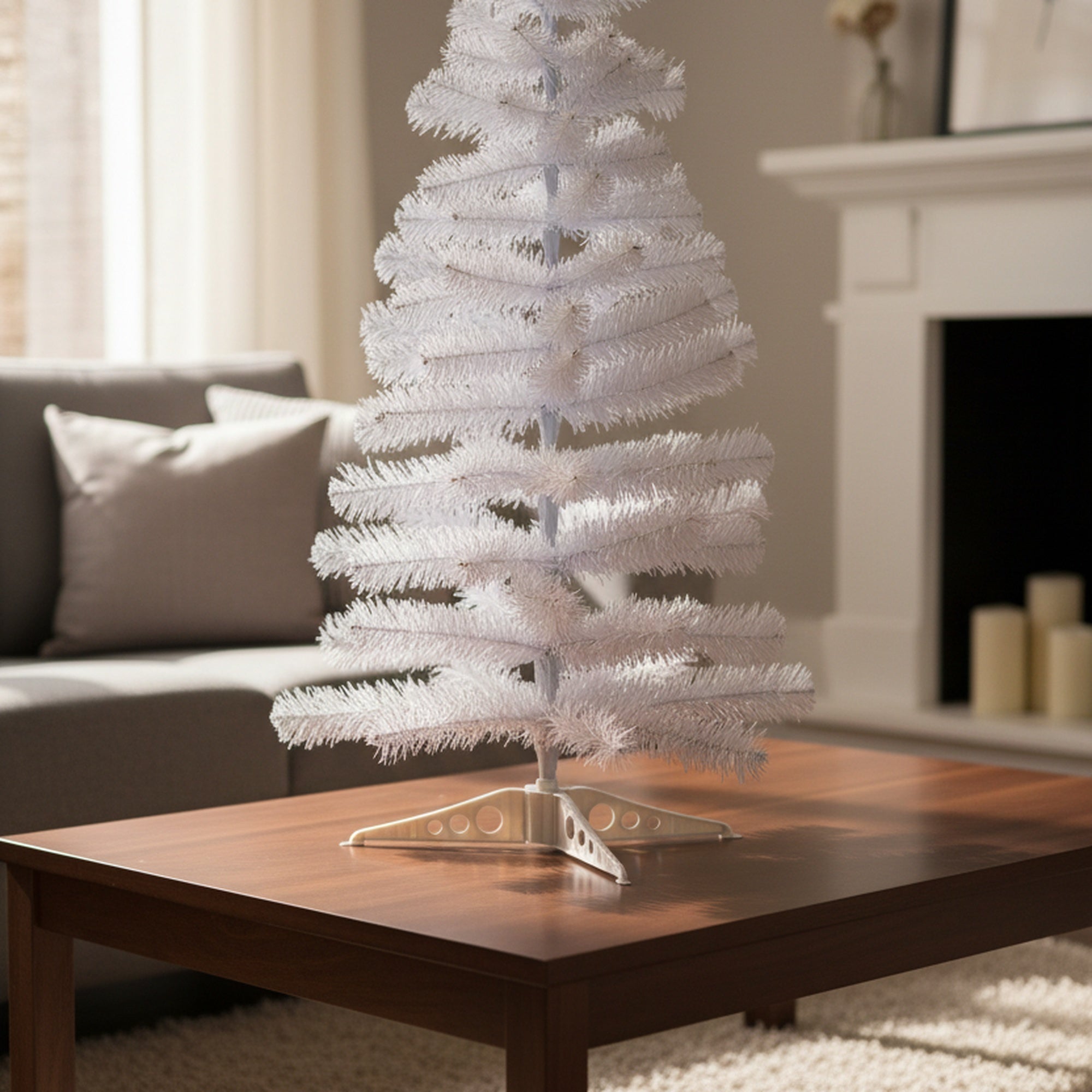 3' Evergreen Christmas Tree 80 Tips with Plastic Base White, Christmas, Holiday Decor