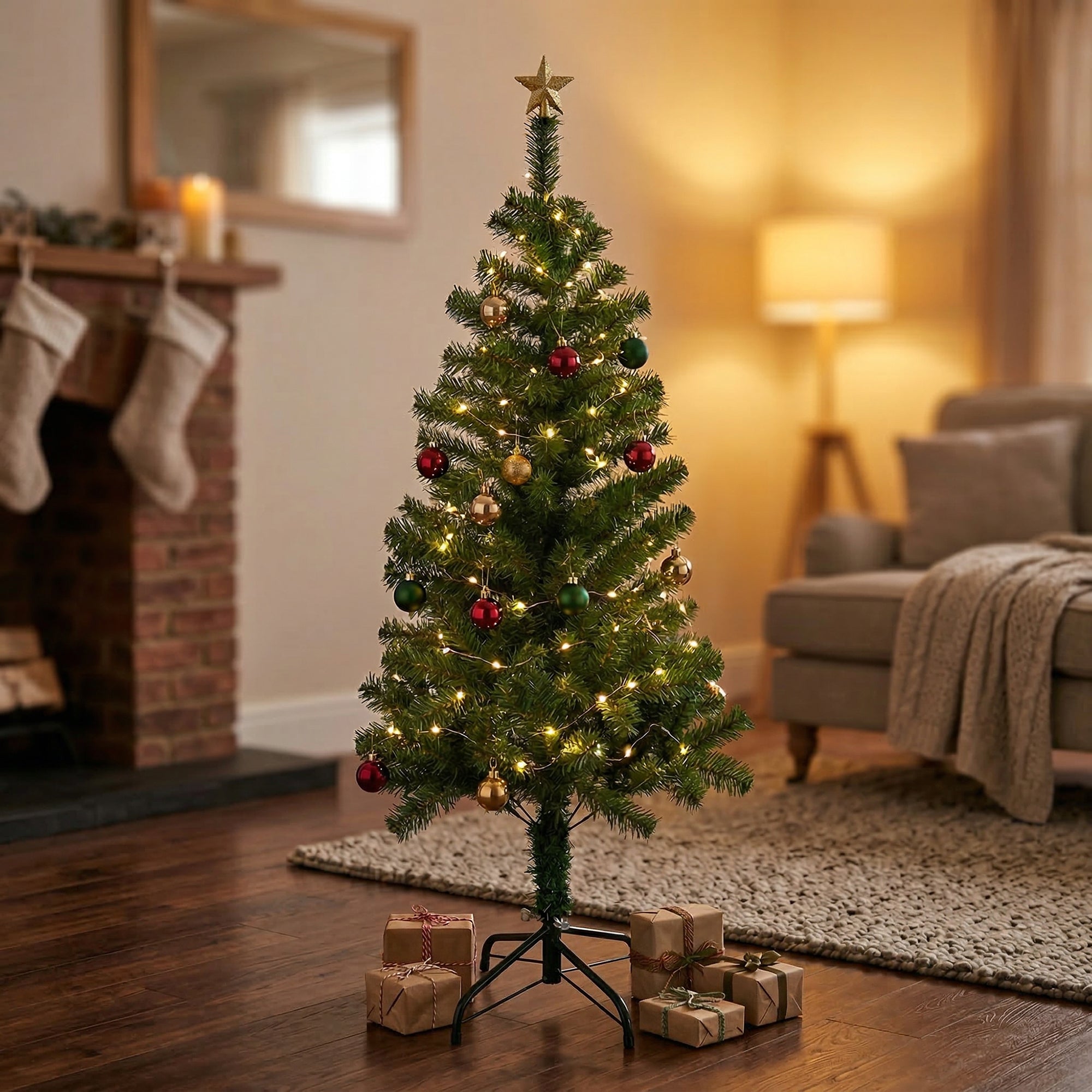 4' Evergreen Christmas Tree 200 Tips with Metal Stand, Christmas, Holiday Decor