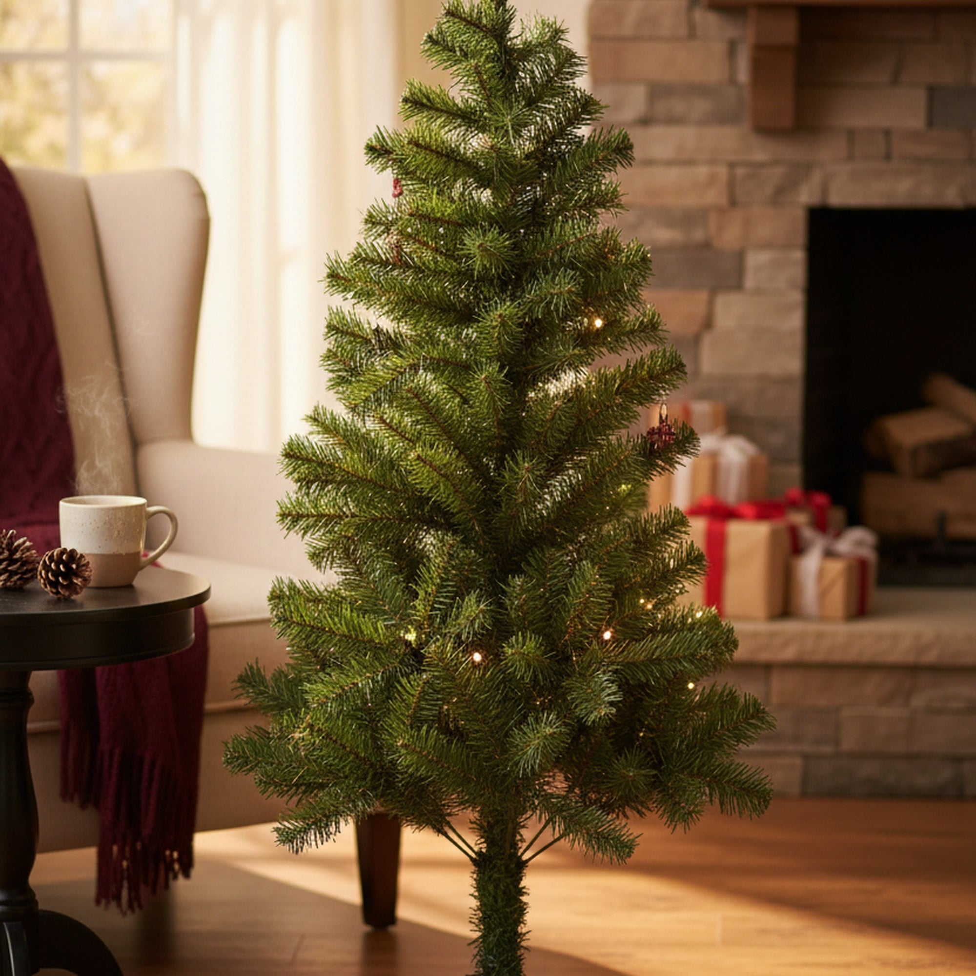 4' Evergreen Christmas Tree 200 Tips with Metal Stand, Christmas, Holiday Decor
