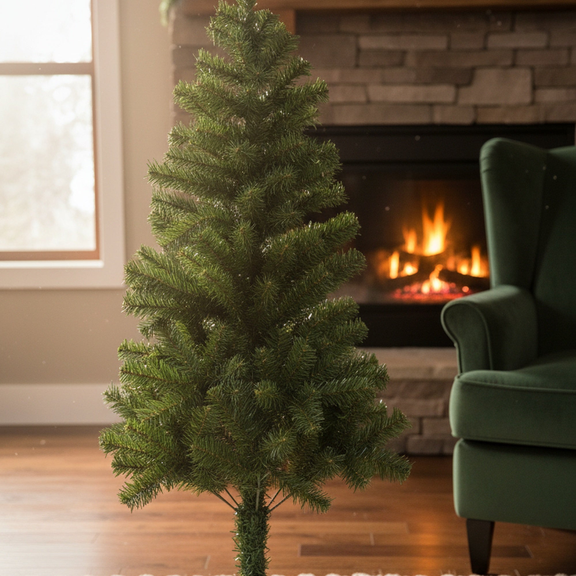 4' Evergreen Christmas Tree 200 Tips with Metal Stand, Christmas, Holiday Decor