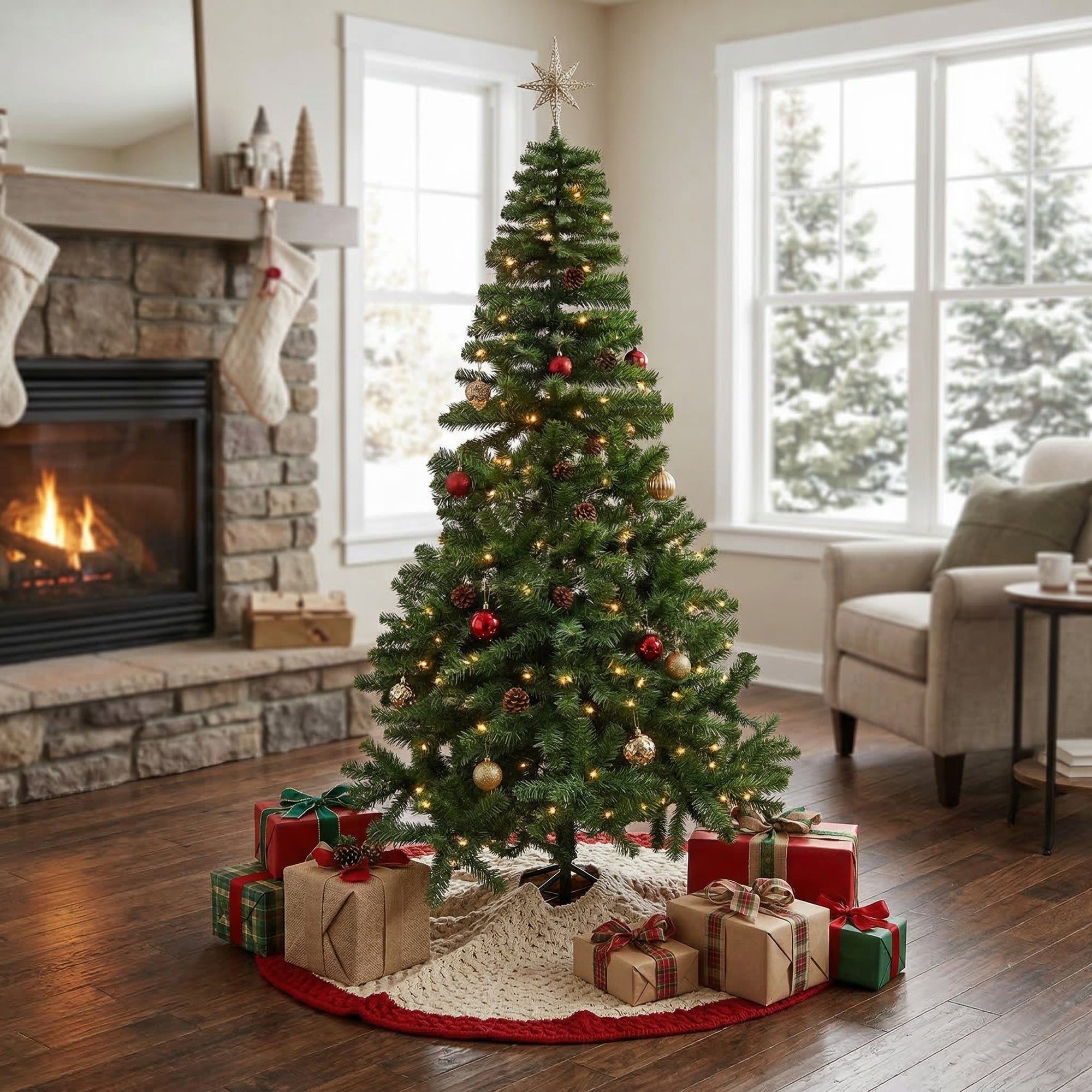 6' Evergreen Christmas Tree 800 Tips with Metal Stand, Christmas, Holiday Decor