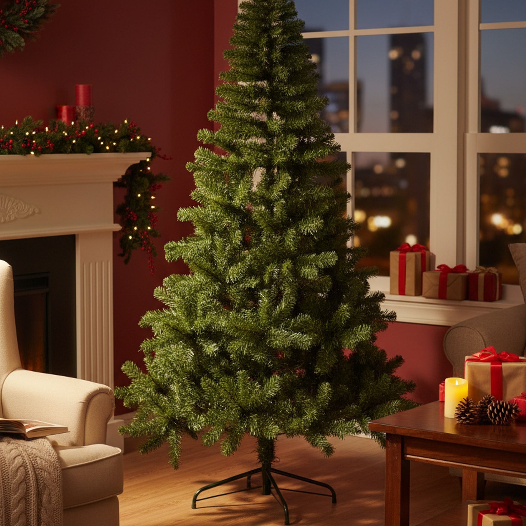 6' Evergreen Christmas Tree 800 Tips with Metal Stand, Christmas, Holiday Decor