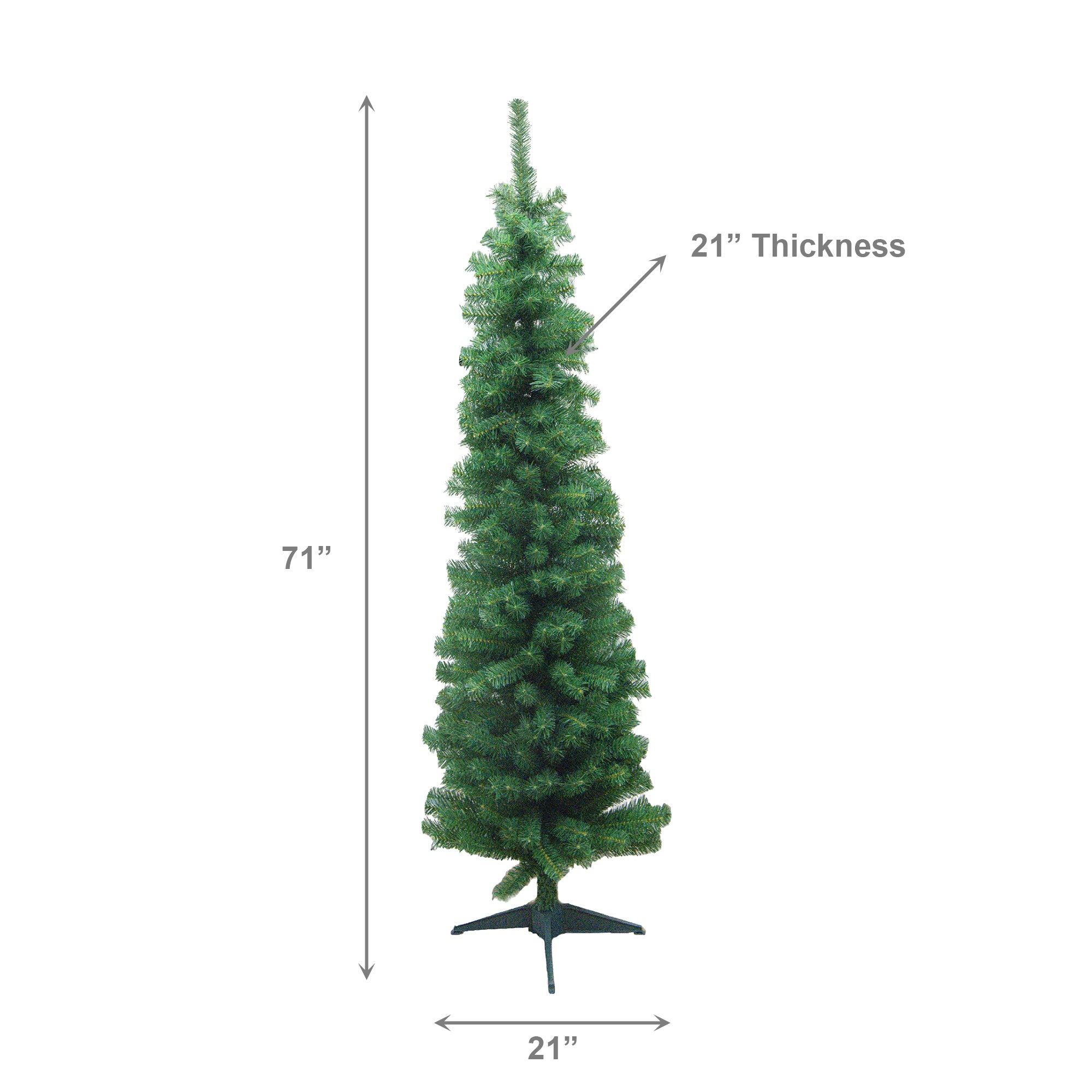 6' Evergreen Pencil Christmas Tree 380 Tips with Plastic Stand, Christmas, Holiday Decor
