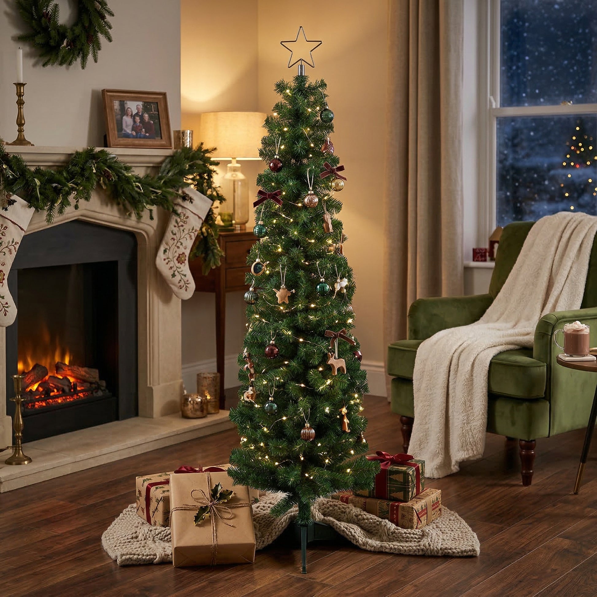 6' Evergreen Pencil Christmas Tree 380 Tips with Plastic Stand, Christmas, Holiday Decor