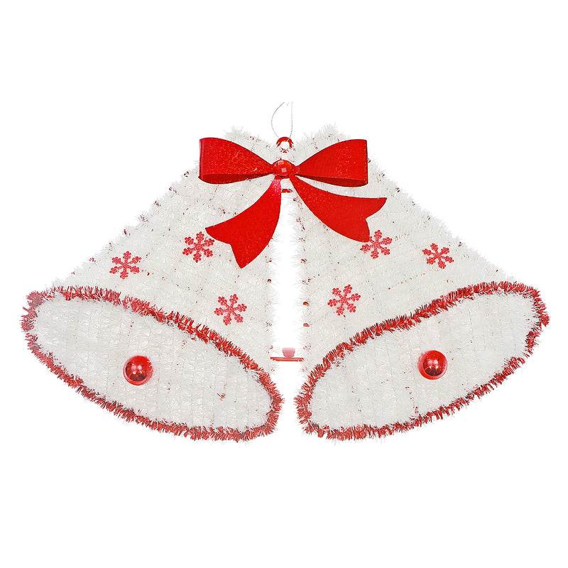 White Christmas Bells With Bows & Balls Tinsel Ornament - Set of 6