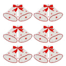 White Christmas Bells With Bows & Balls Tinsel Ornament - Set of 6