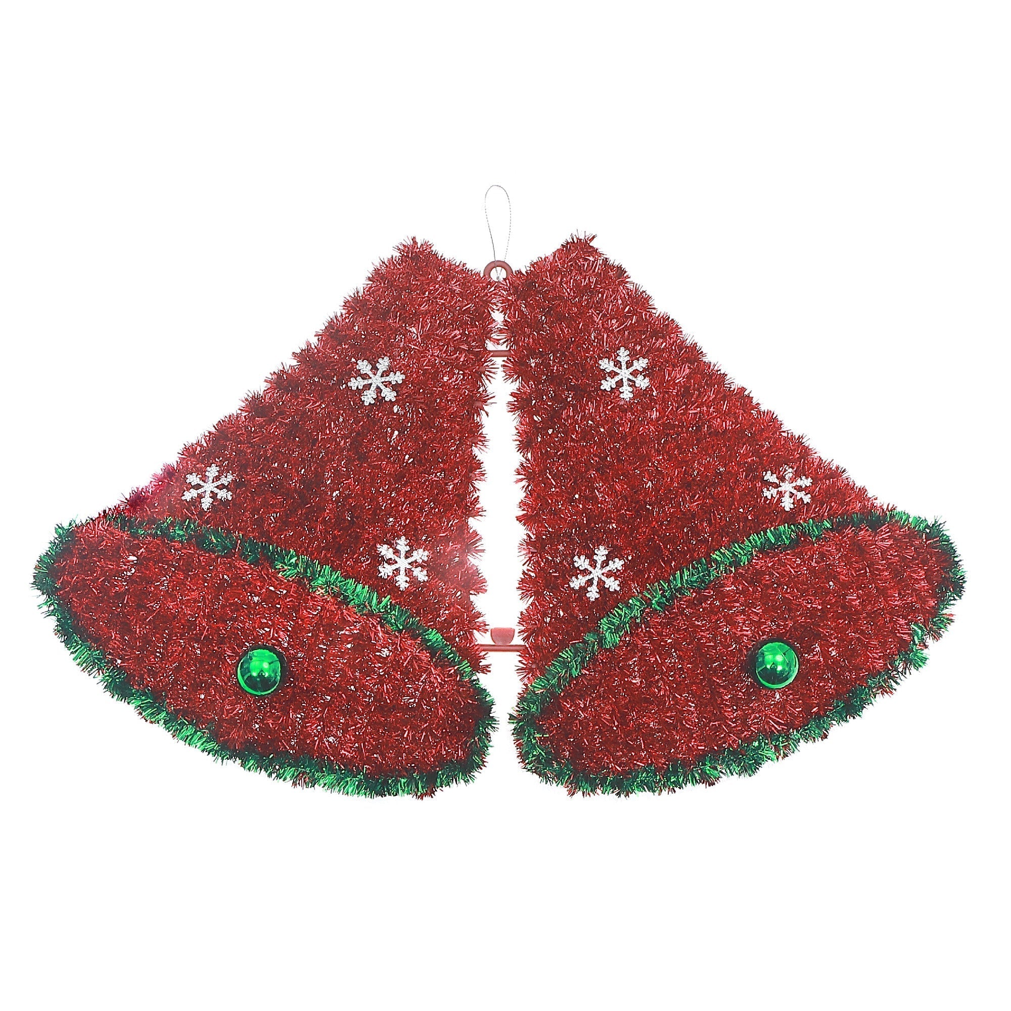 Red Christmas Bells with Balls Tinsel Ornaments, Holiday Tree Decorations, Festive Hanging Ornaments, Set of 6
