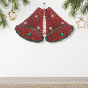 Red Christmas Bells with Balls Tinsel Ornaments, Holiday Tree Decorations, Festive Hanging Ornaments, Set of 6