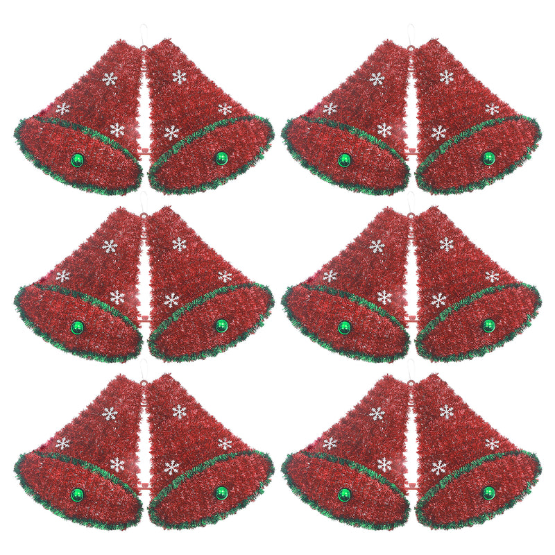 Red Christmas Bells With Balls Tinsel Ornament - Set of 6