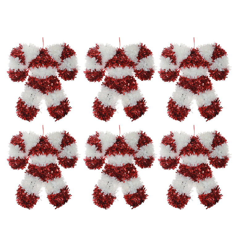 Double Candy Cane Tinsel Ornament - Set of 6