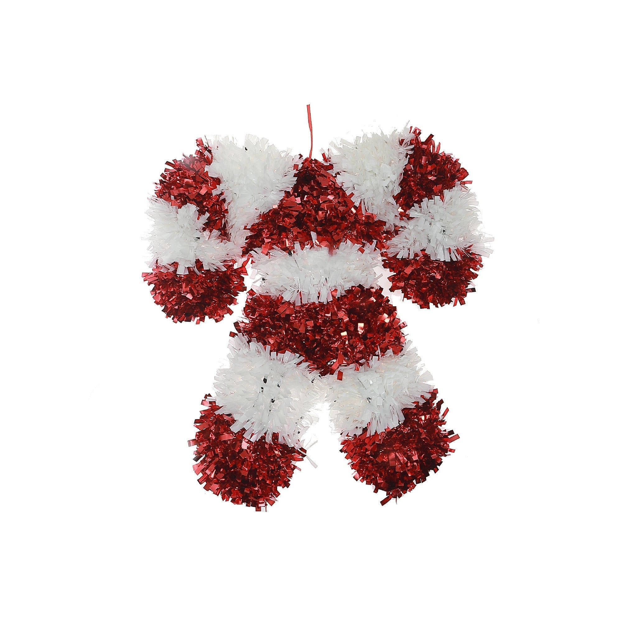 Double Candy Cane Tinsel Christmas Ornaments, Holiday Tree Decorations, Red and White Festive Ornaments, Set of 6