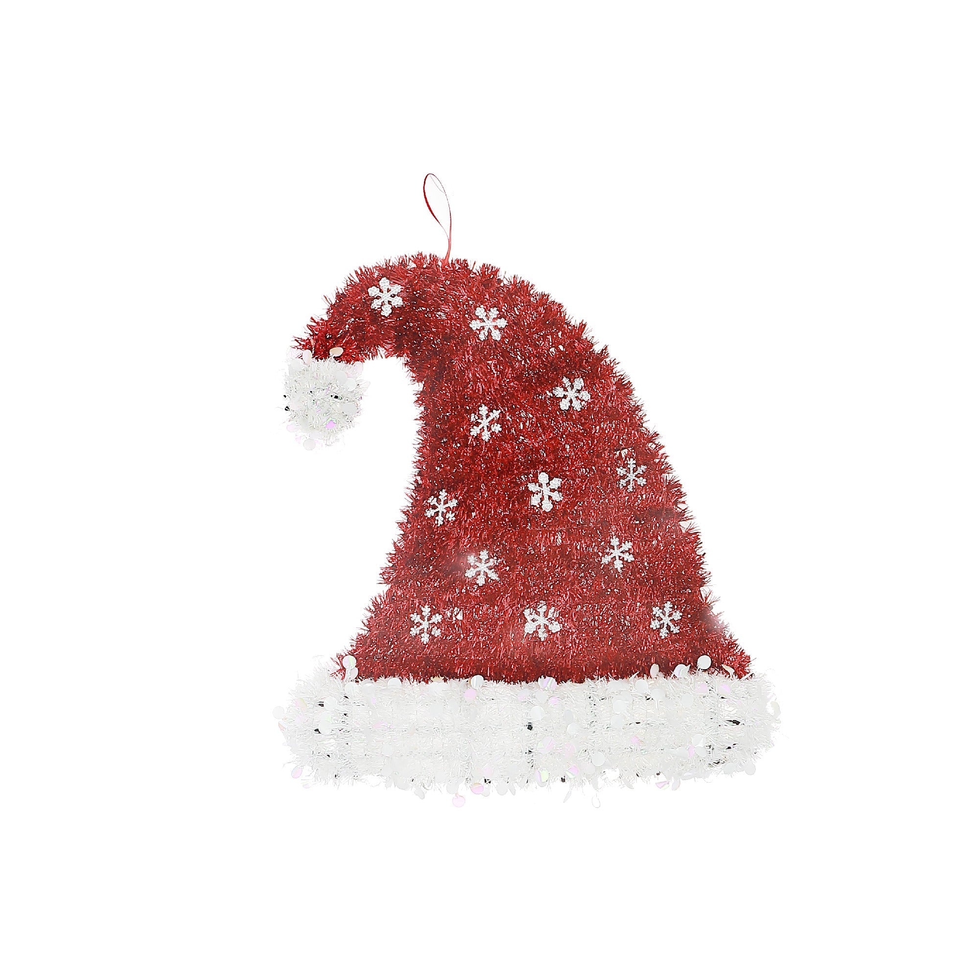 Snowflake Hat Christmas Ornaments with Pompom Tinsel, Holiday Tree Decorations, Festive Winter Ornaments, Set of 6