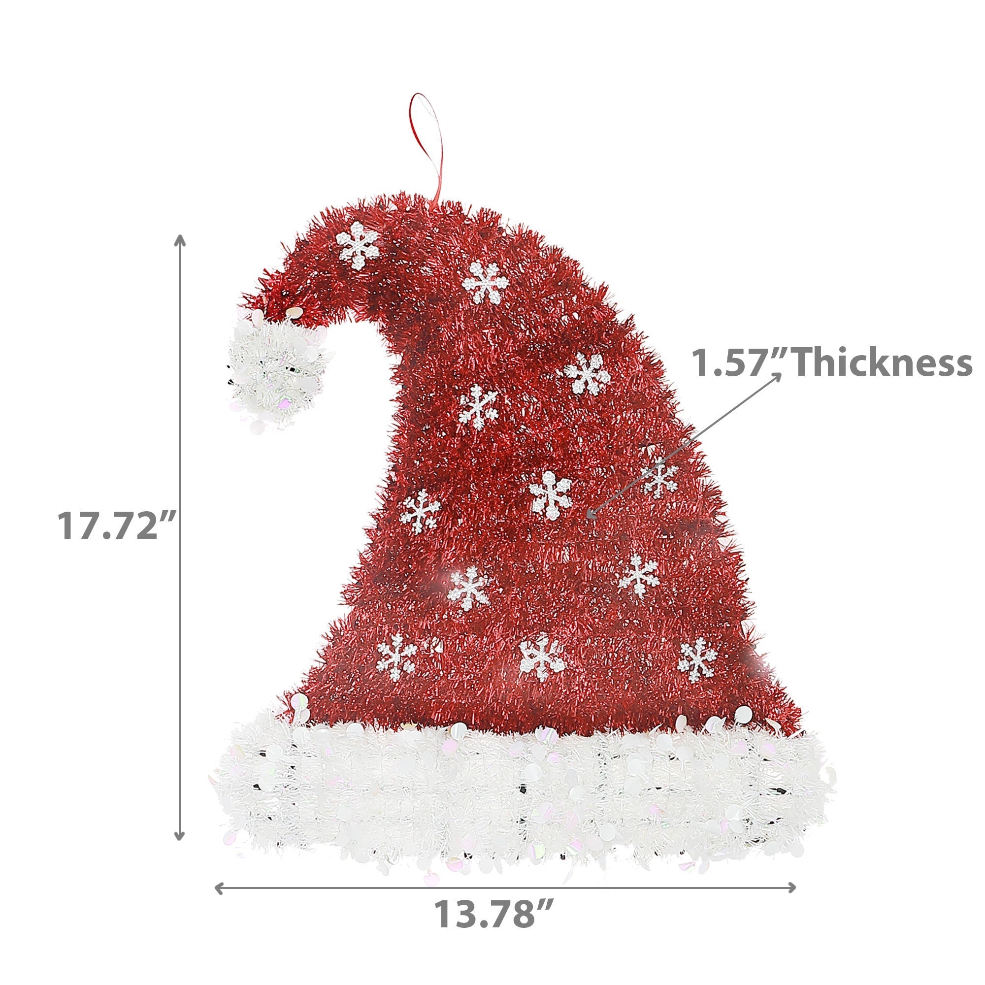 Snowflake Hat Christmas Ornaments with Pompom Tinsel, Holiday Tree Decorations, Festive Winter Ornaments, Set of 6